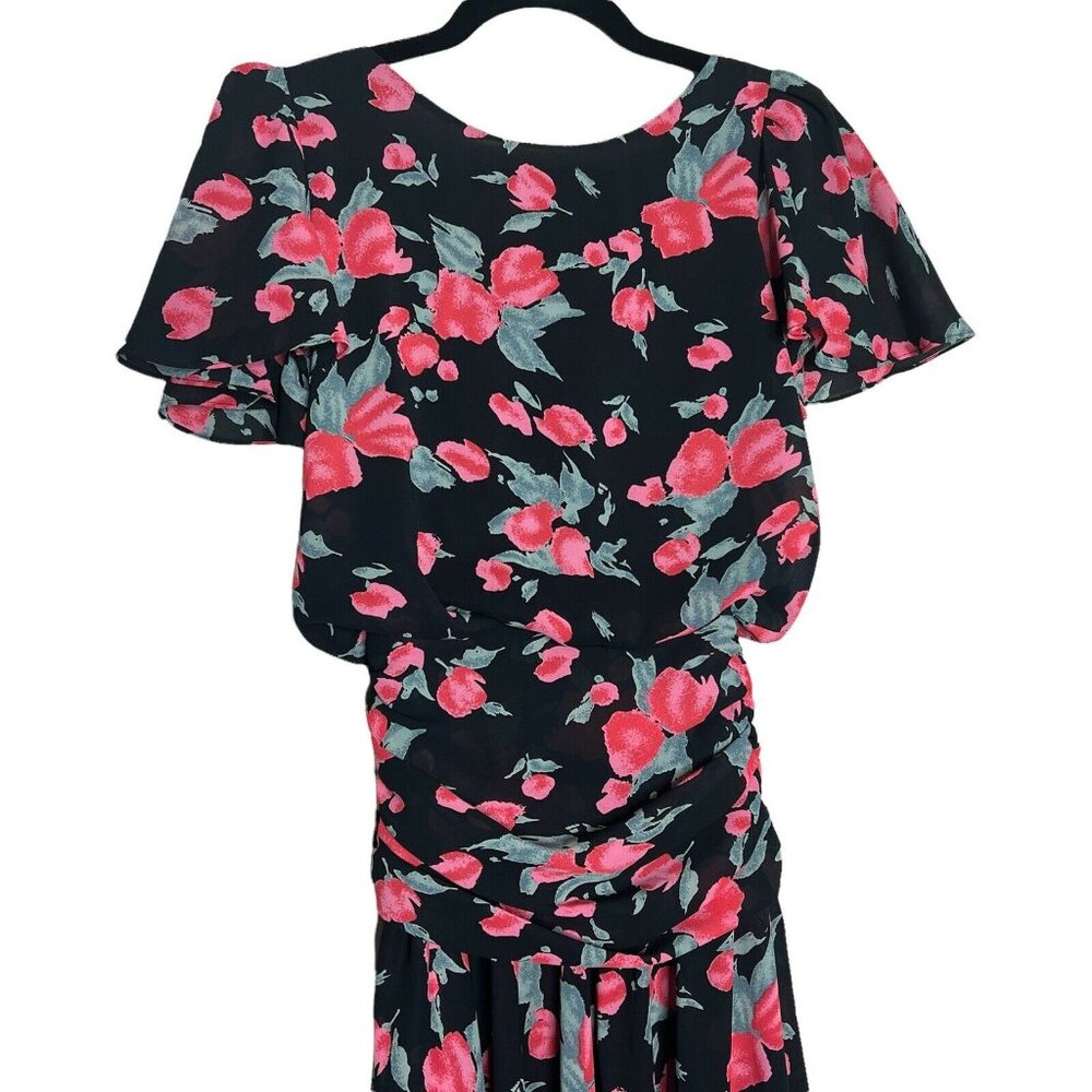 Vintage 90s All That Jazz Floral Dress XS/S Flutter Sleeve Blouson Midi Boho - Picture 2 of 9